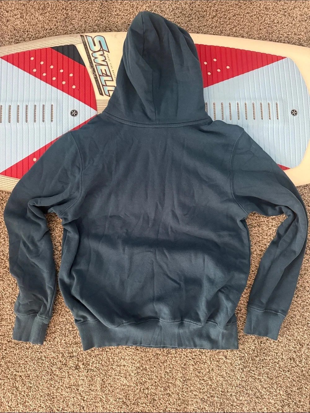 The North Face Men's Dark Blue Pullover Hoodie with Patterned Logo